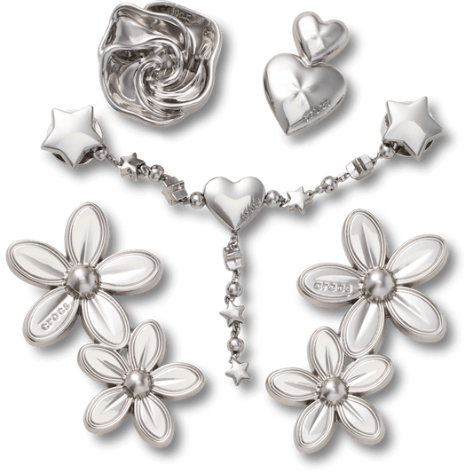 Silver Meta Floral 5 Pack Jibbitz™ charms - Crocs sale